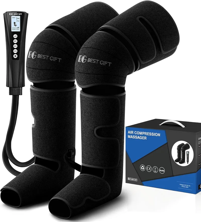 BESTGIFT Air Compression Foot & Leg Massager with Heat Black
